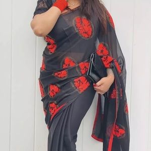 Beautiful Blue Embroidered Sequin Saree No Blouse